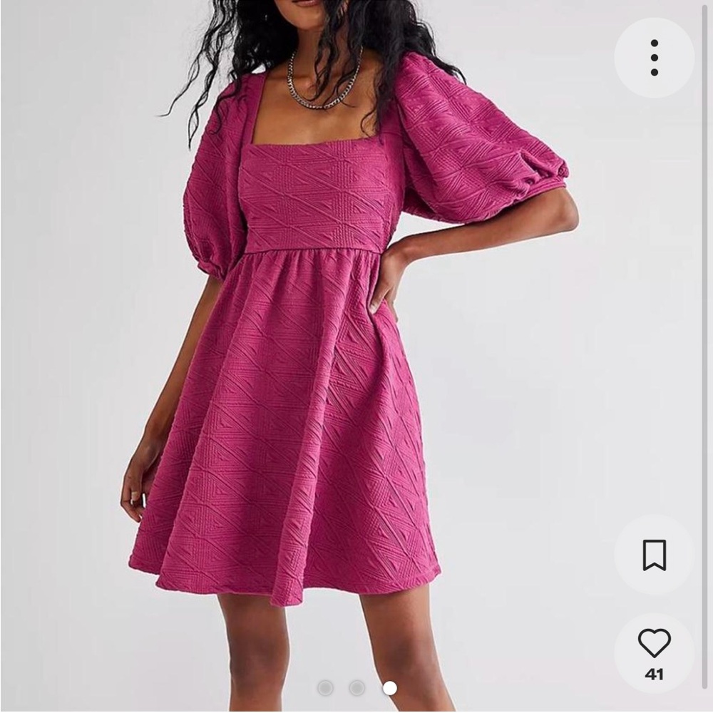 Free People Babydoll Puff Sleeve Pink Mini Dress Size Small
